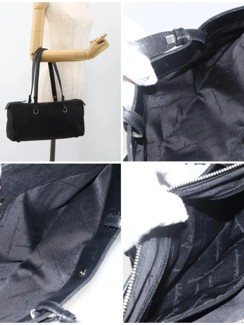 Salvatore Ferragamo Shoulder Bag Canvas Black Silver Auth ka3648